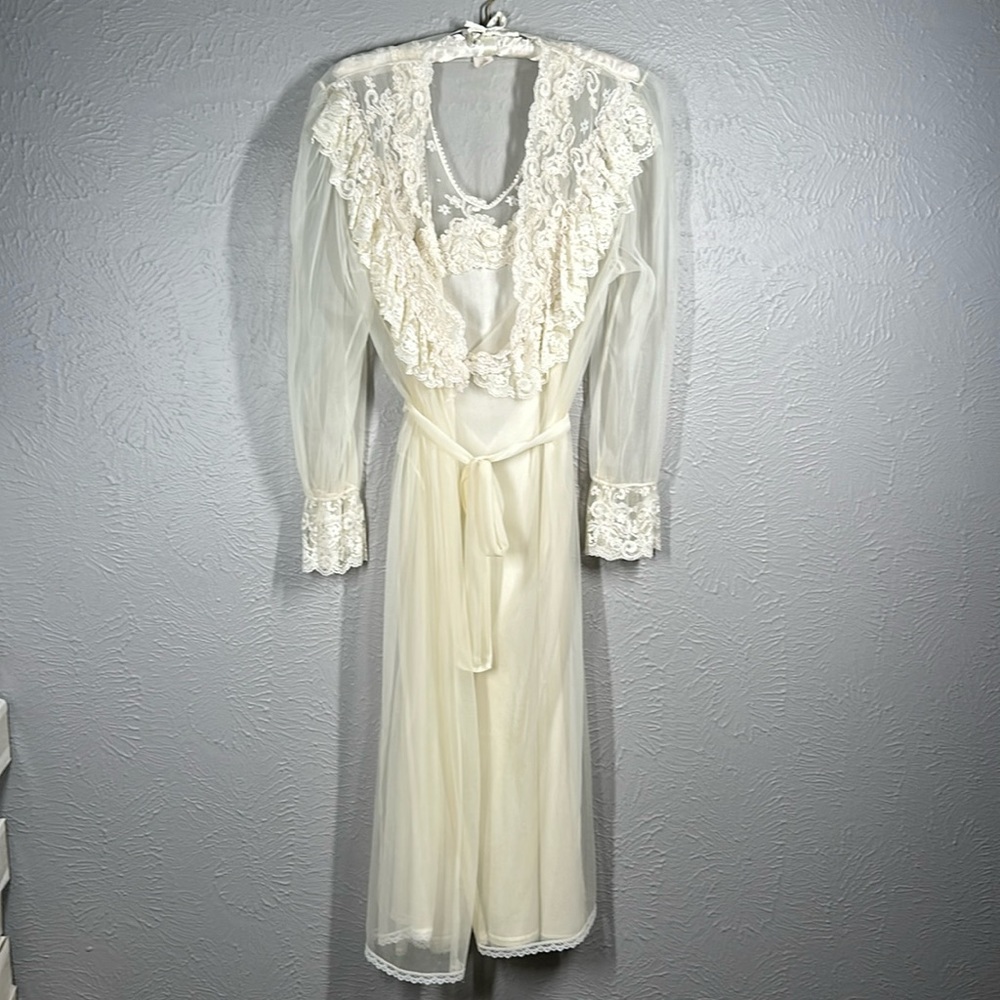 Vintage Alexandra Nicole Sheer Lace Bridal Night Gown & Robe Set Off Whi…